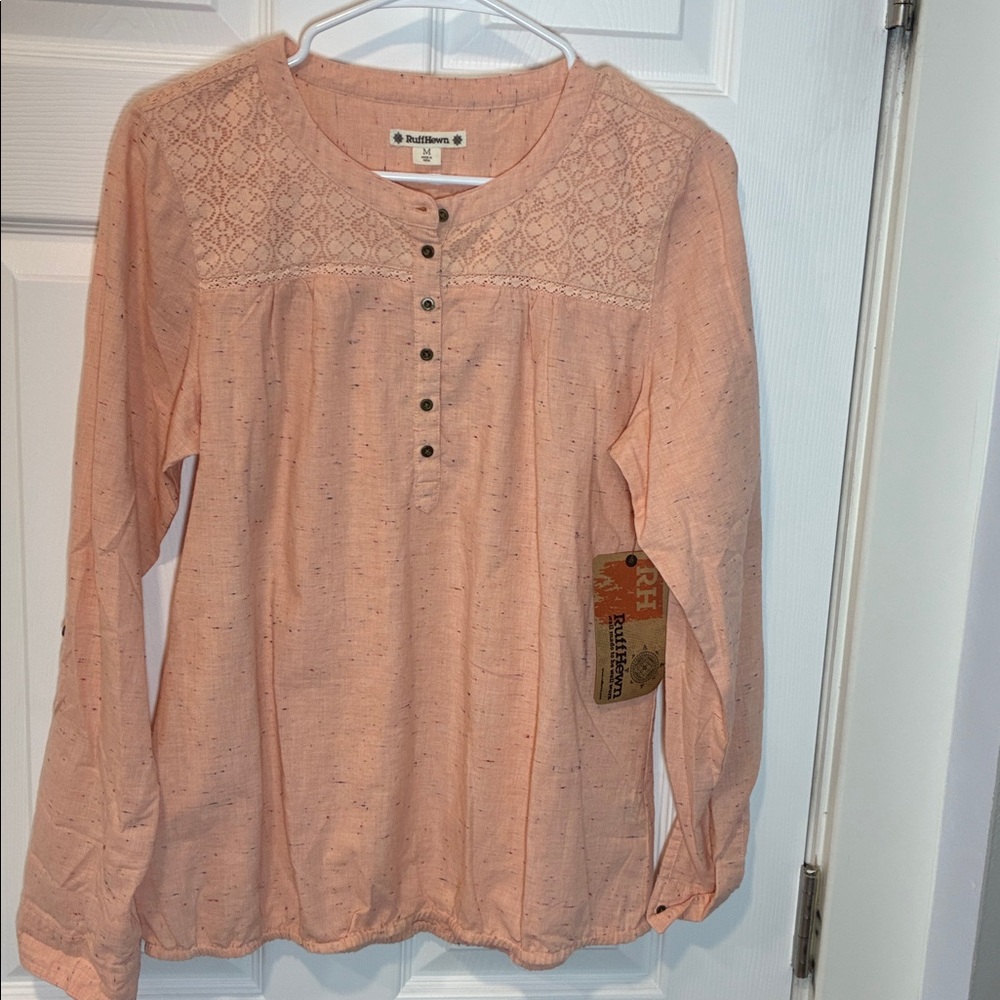 Lucky Brand Peach Lace Button-Up Blouse - Picture 3 of 11